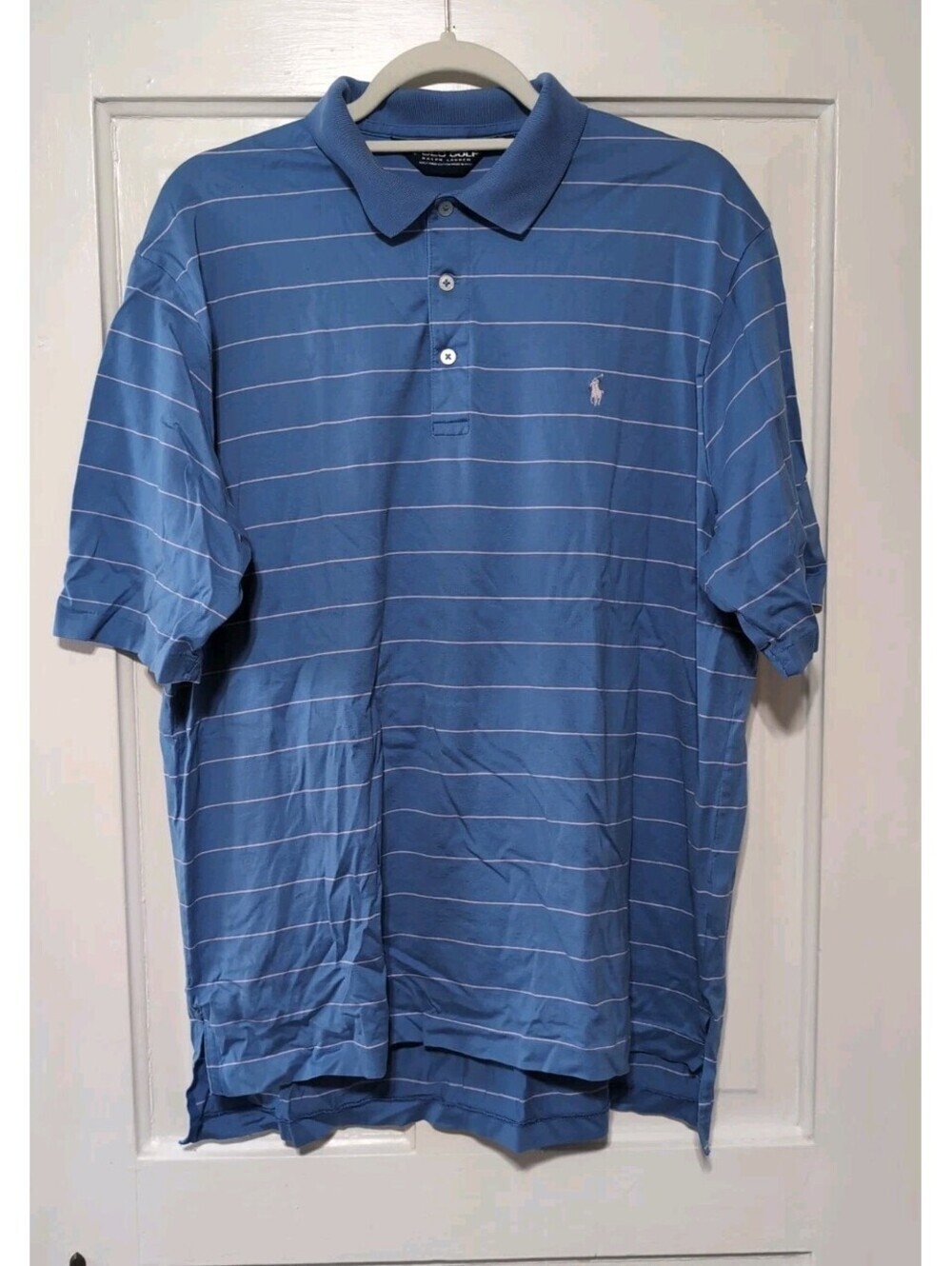 Ralph Lauren Polo Golf Short Sleeve Pima Cotton Shirt Blue Striped Men L(1436)C